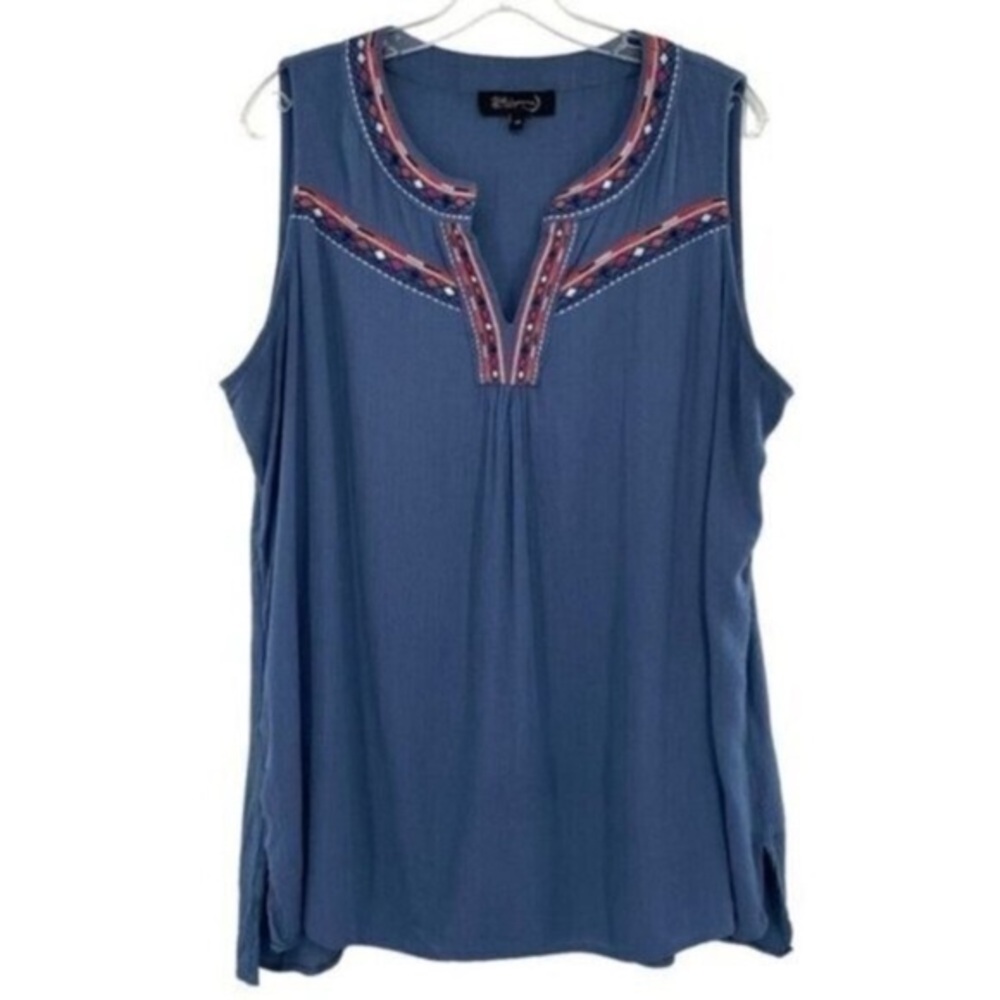 Whispers Womenโs Embroidered Boho Cotton Gauze Tunic Top 1X